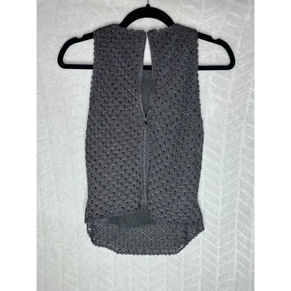 Carmen Marc Valvo Sequined Crochet Tank Top - Picture 2 of 5